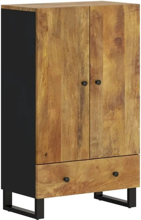 vidaXL Highboard aus Massivholz Mango und Eisen in Braun mit Schublade, B/T/H: 60 x 33 x 100 cm