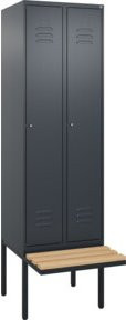 C+P Spind Classic PLUS Garderobenschrank mit Sitzbank, 2 Abteile, Anthrazit/Schwarz, B/T/H: 212 x 60 x 81,5 cm - Bild 1