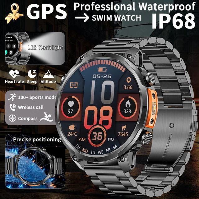 LIGE T-Rex Smartwatch für Herren mit 1,7 Zoll AMOLED Display, GPS, Kompass und Anruffunktion, Schwarz, 3 ATM Wasserdicht - Bild 1