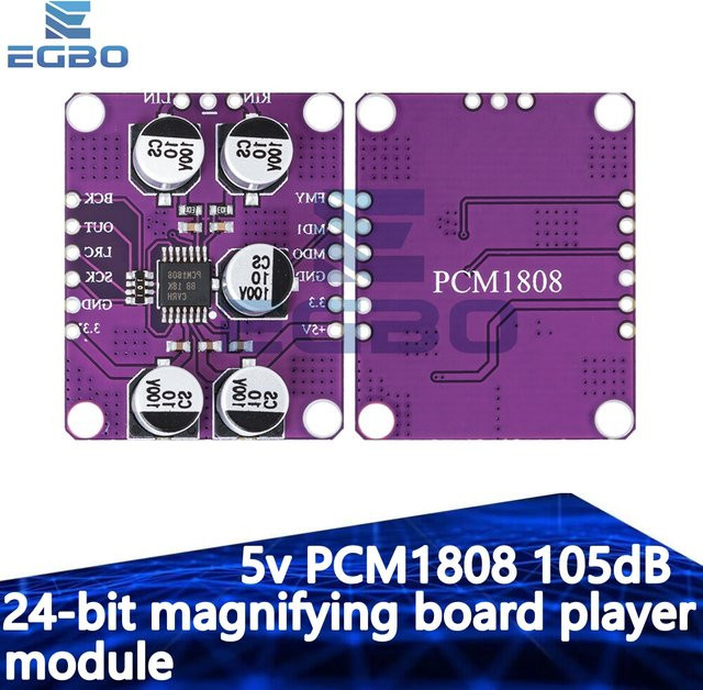 EGBO PCM1808 Audio Stereo ADC Decoder Modul 24bit mit 105dB SNR in Violett - Bild 1