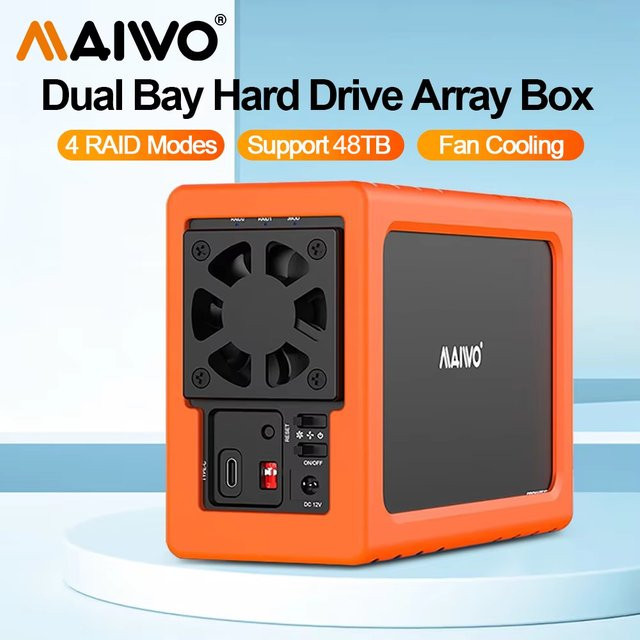 MAIWO Dual-Bay SATA RAID-Speichergehäuse für 2,5 und 3,5 Zoll HDD, 10Gbps, Schwarz - Bild 1