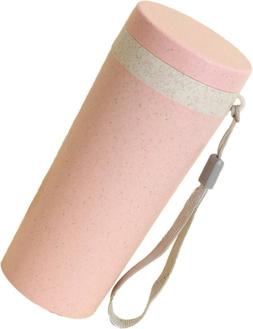 Fishine Weizenstrohbecher Doppelschichtiger Wasserbecher in Rosa und Beige - Bild 1
