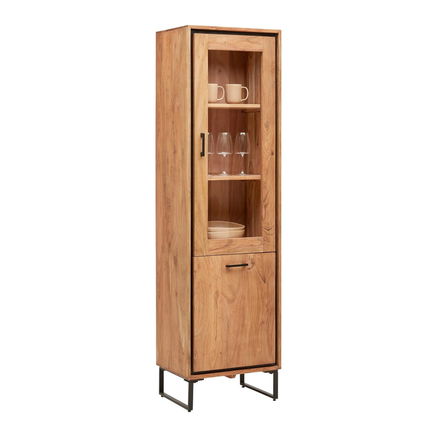 Mömax Vitrine Shiva in Schwarz/Akaziefarben mit Glastüren und Soft-Close-Funktion, B/T/H: 40 x 55 x 195 cm - Bild 2