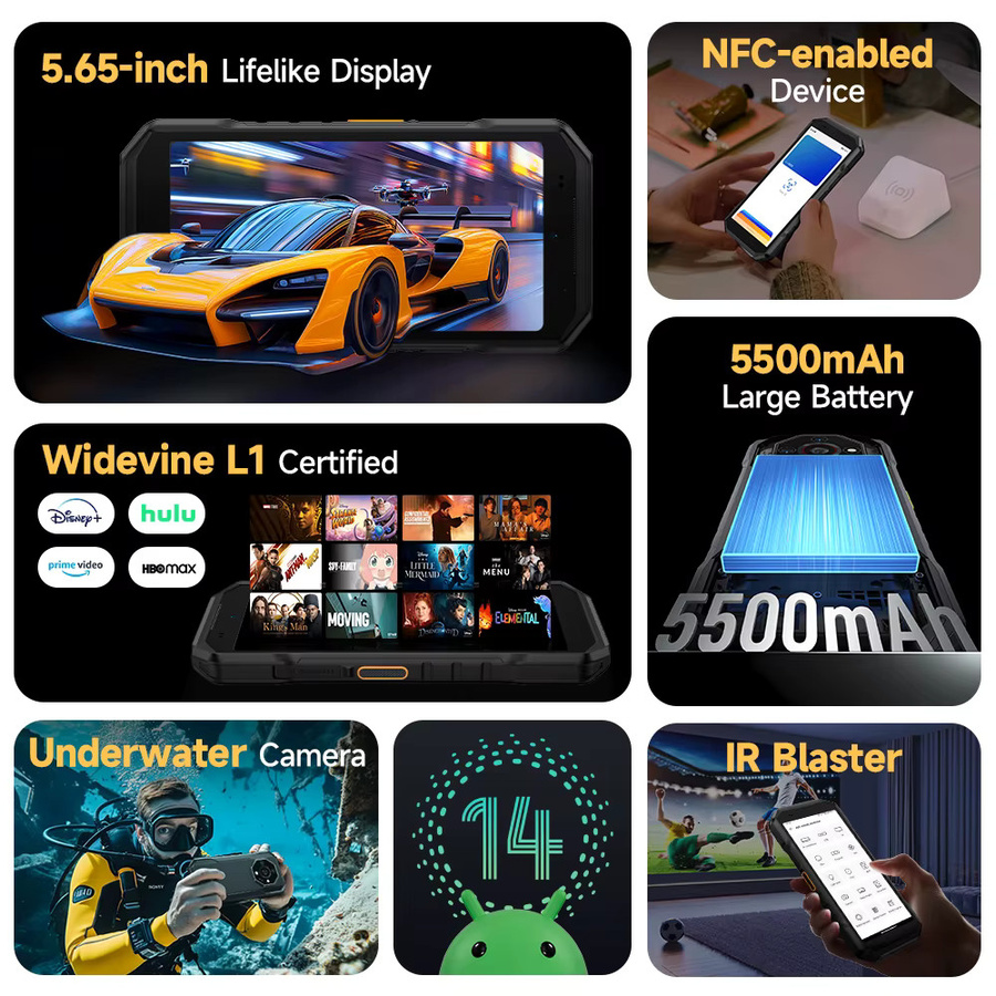 Ulefone Armor X32 Robustes Smartphone in Schwarz mit Android 14, 128 GB ROM, 12 GB RAM, 4G LTE, NFC und 5,65 Zoll Display - Bild 4