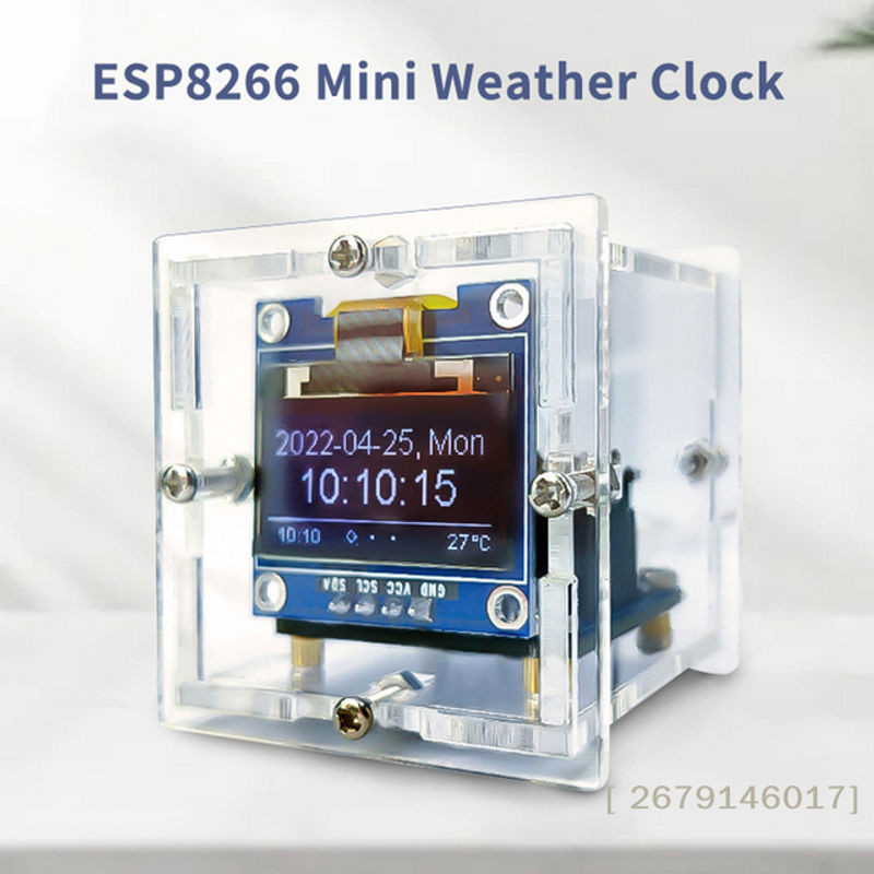 KOQZM ESP8266 MINI WLAN Digitaluhr und Wetterstation als DIY Lötset aus transparentem Kunststoff - Bild 1