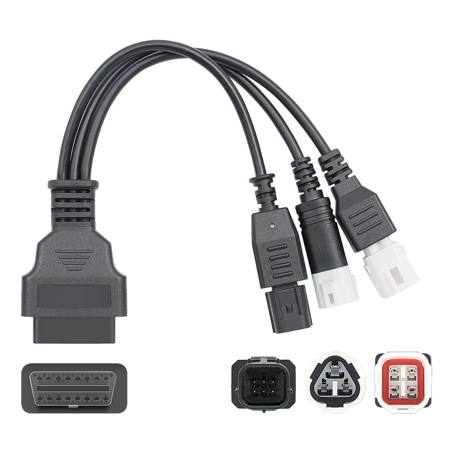 JFIND 3 in 1 Motorrad OBD2 Adapter Kabel für Yamaha 3pin 4pin und Honda 6pin zu OBD2 16PIN Diagnose Stecker Verlängerungskabel in Rot und Schwarz - Bild 3