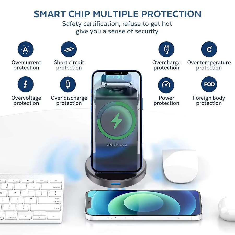 XIKCU Magnetisches kabelloses Ladegerät in Schwarz für iPhone, Apple Watch und AirPods - Bild 4