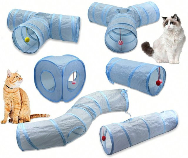 ZHUOJI Katzenspielzeug, faltbarer Katzentunnel, Grau, mit Guckloch - Bild 1