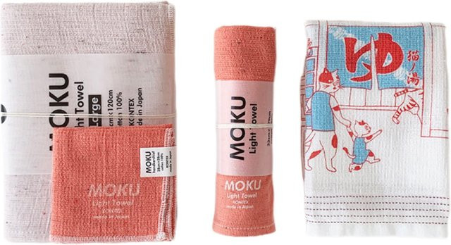 MOKU Tenugui Handtuch mit Katzenmotiv in Orange - Bild 1