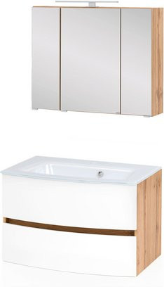 HELD MÖBEL Waschtisch-Set KOPENHAGEN in Weiss, 4-teilig, modern mit LED-Beleuchtung und Schrankelementen - Bild 1