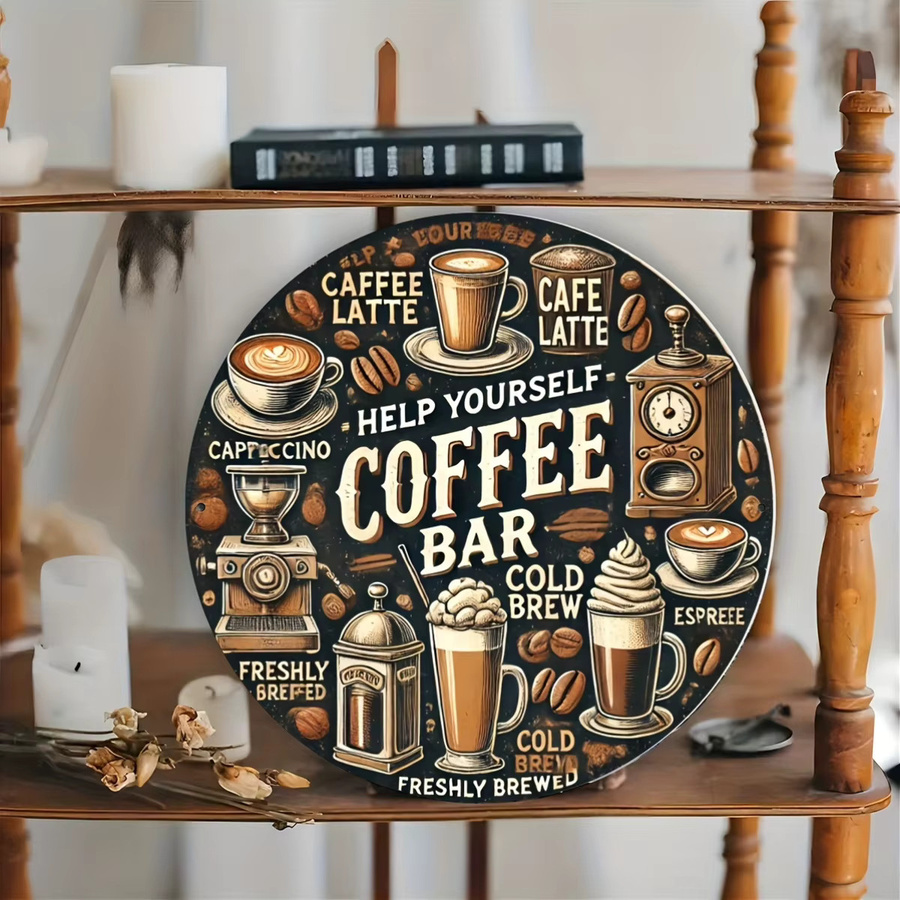 Potdemiel Vintage-Metallschild rund für Kaffeebar und Garten, dekorative Eisen-Wandkunst in Multicolour, Durchmesser: 20,3 cm - Bild 4