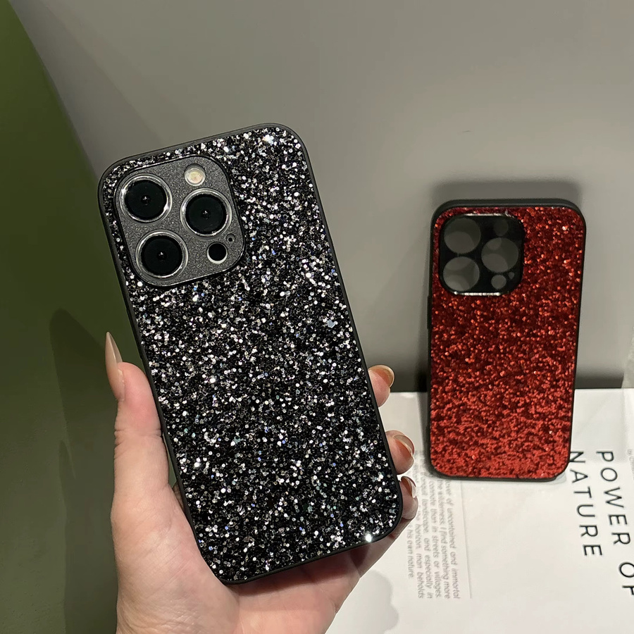 Luxuriöse Glitzer-Handyhülle mit vollständiger Abdeckung für Apple iPhone 11 bis 17 Pro Max in Schwarz - Bild 1
