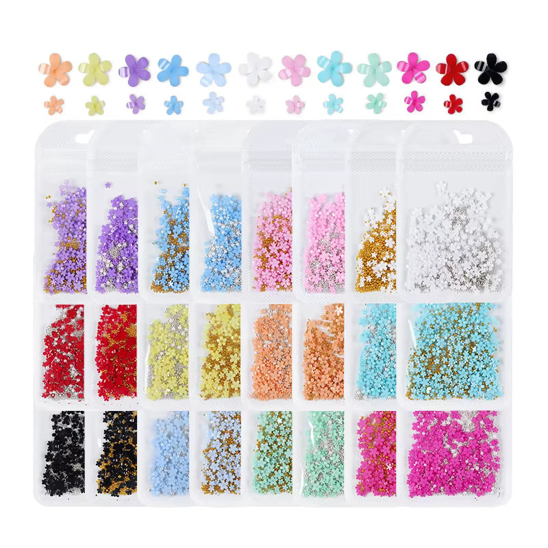 HotPress Nail Art Charms, 200 Stück, Blumen und Perlen, Pink, Glänzend - Bild 2