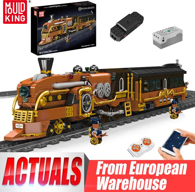 Mould King 12046 Technischer Zug-Bausatz, Motorisierter Steampunk-Zug, Bausteine-Lokomotive, ab 14 Jahren - Bild 1