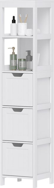 Aosom Badezimmerschrank als Hochschrank mit 3 Schubladen und 2 offenen Fächern, Weiß, B/T/H: 30 x 30 x 142,4 cm - Bild 1