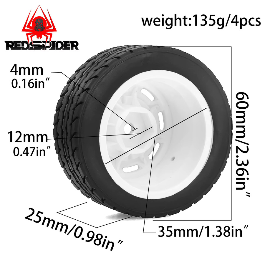 Wltoys RC-Autoreifen, 4-teiliges Set, 60 mm, 12 mm Sechskant, weiß - Bild 2