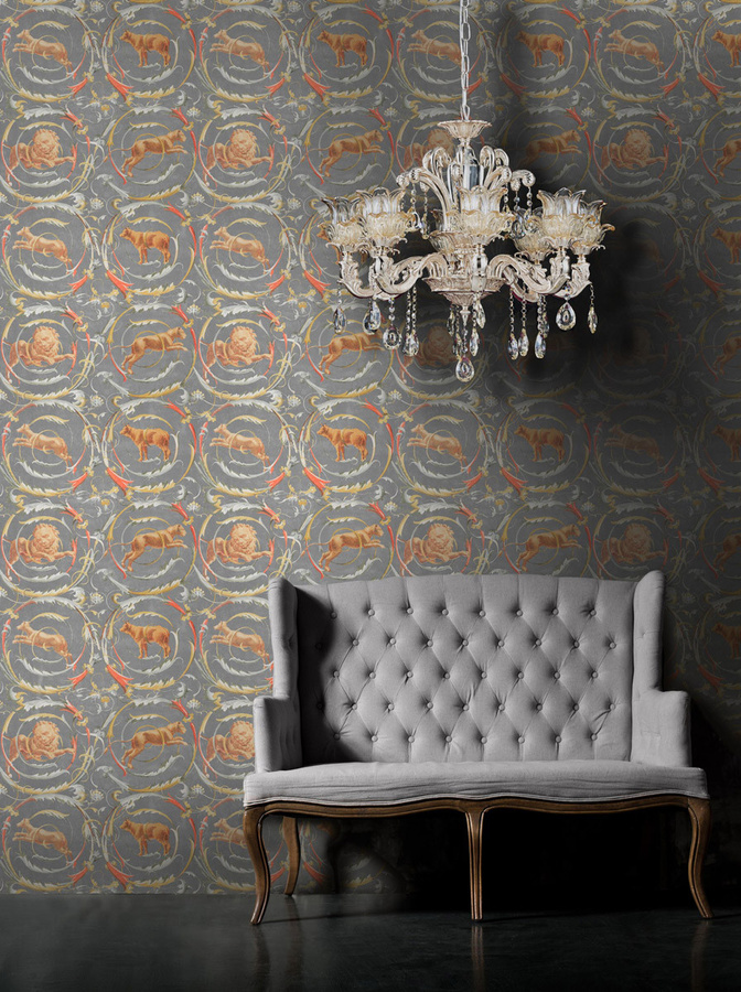 MINDTHEGAP Wandtapete Mural WP20196 Vintage Floral Botanical in Grau Orange Multicolour - Bild 1