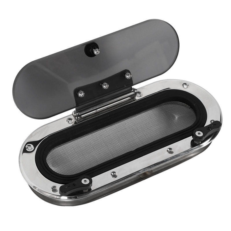 VehicleKit Bootspolare aus Edelstahl mit grau getöntem Glas und Innenöffnung, oval, Silber/Grau, Durchmesser: 34,5 cm - Bild 4