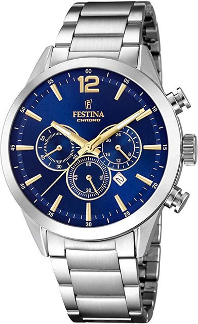 Festina Chronograph, Quarz, Edelstahl, Blau, 43 mm, Herren - Bild 1