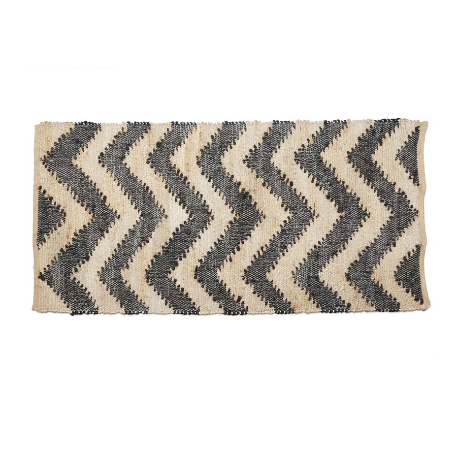 Relaxdays Teppichläufer aus Baumwolle und Jute in Beige und Schwarz mit Zickzack-Muster, rutschfest und fußbodenheizunggeeignet, B: 70 cm, L: 140 cm - Bild 2