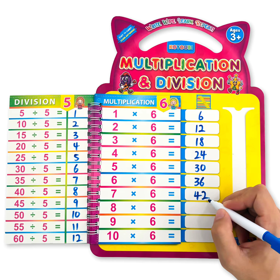 QKX Mathe-Arbeitsheft für Kinder mit Multiplikations- und Divisionsrechnungen, Trocken abwischbares Lernübungsbuch in Multicolor - Bild 2