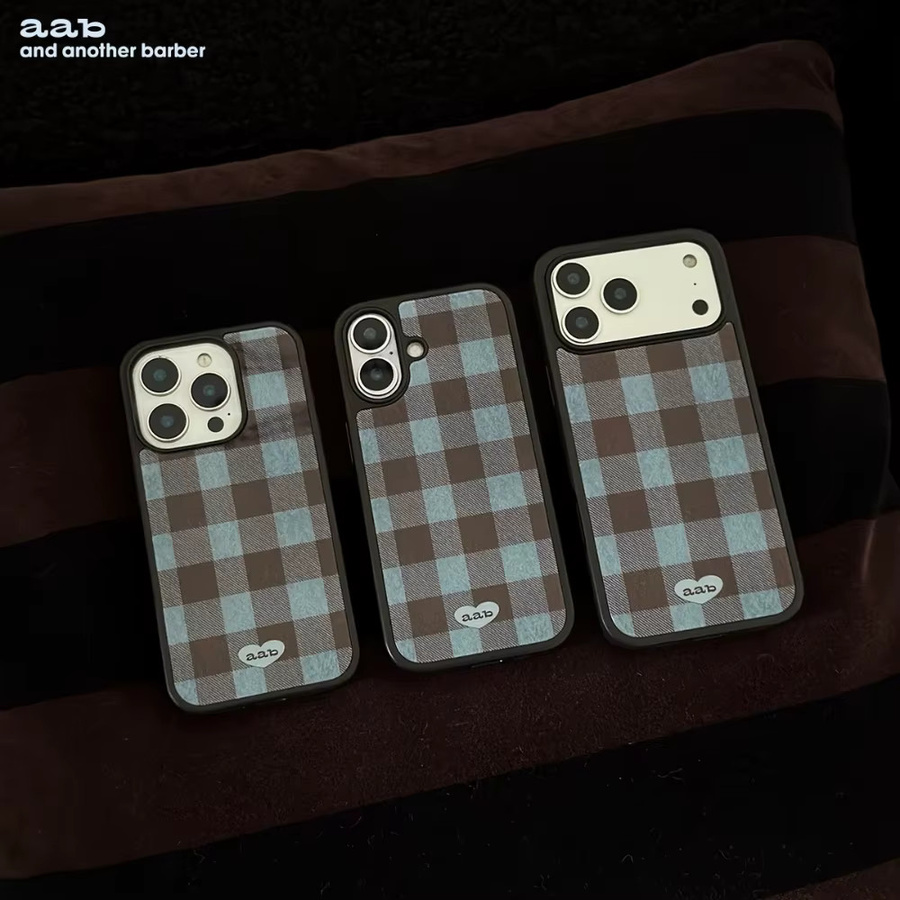 DecoPhone American Retro Shockproof Handyhülle für iPhone 17 16 15 14 Pro Max in Kakaoblau Braun-Blau kariert - Bild 3