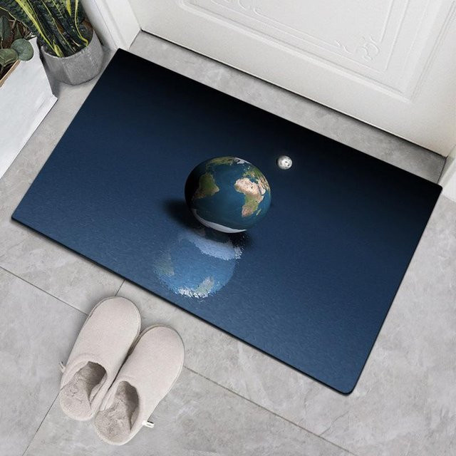 Home Planet Muster Teppich Blau, Rutschfeste und Saugfähige Bodenmatte für Küche, Bad oder Flur, B/T: 60 x 90 cm - Bild 1