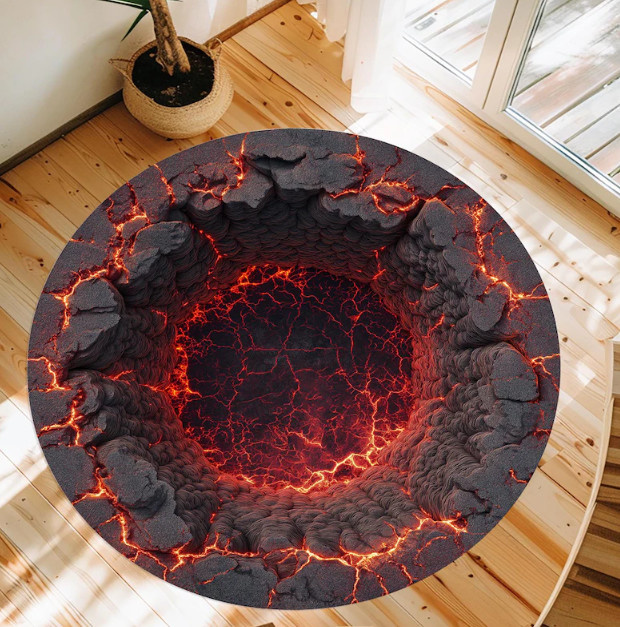 Runder Teppich mit 3D Lava Deep Hole Optischer Täuschung für Wohnzimmer und Garten - Bild 1