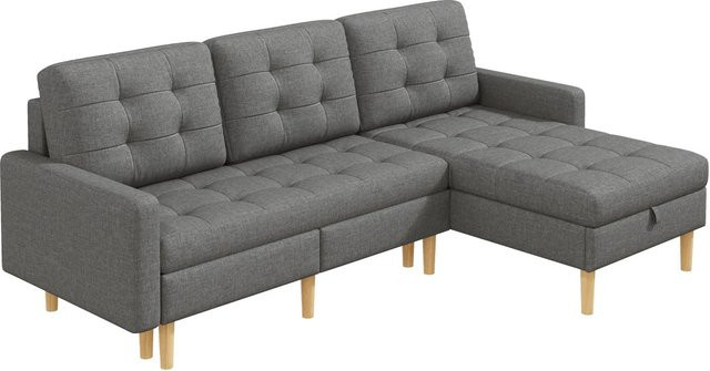 Merax Ecksofa in L-Form mit Chaiselongue und Stauraum, Grau, B: 212 cm, T: 130 cm, H: 86 cm - Bild 1