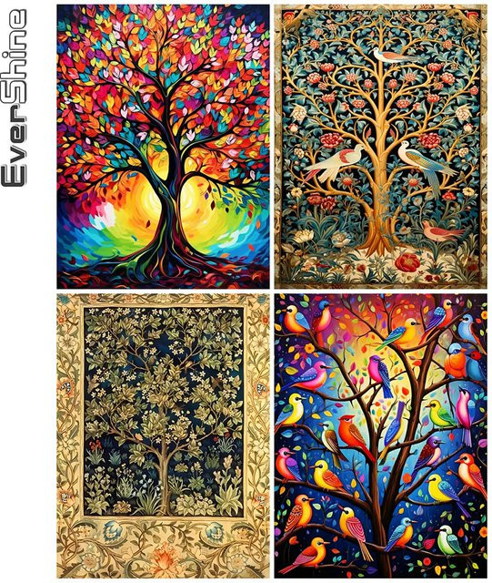 Ever shine Diamond Painting Set Landschaft mit Blumen und Vögeln, Multicolour, Full Round Drill Stickerei Kit für Erwachsene - Bild 1