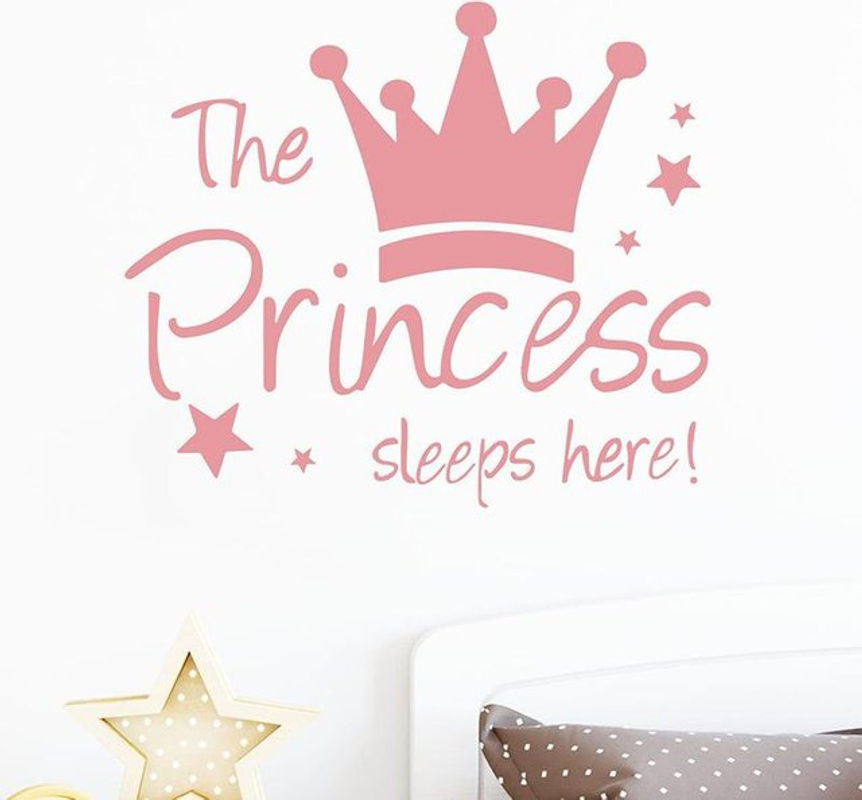Chenxiaogang Wandsticker De Prinses Slaap Hier mit Kronen und Sternen in Rosa für Kinderzimmer und Wohnzimmer - Bild 1