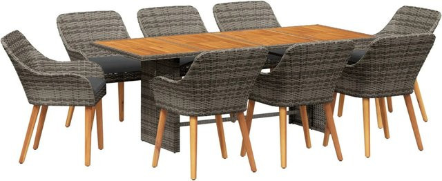 vidaXL 9-teilige Garten Essgruppe aus Poly Rattan und Akazienholz in Grau - Bild 1