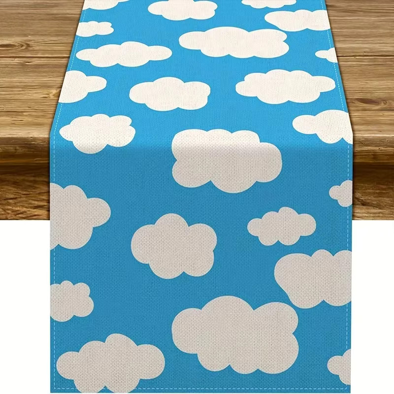 VIKAMA Tischläufer mit blauem Himmel und weißen Wolken, moderne Tischdekoration für Hochzeit und Party, B: 90 cm, T: 33 cm - Bild 2