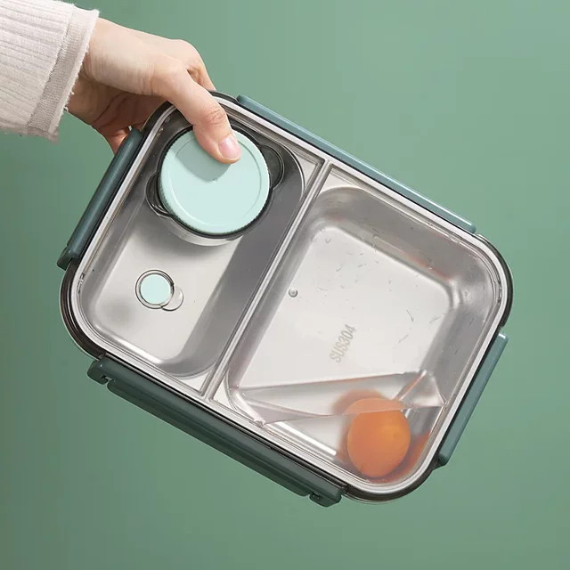 JUSTINLAU Edelstahl Lunchbox mit Besteck und Fächern, auslaufsicher, rot - Bild 1