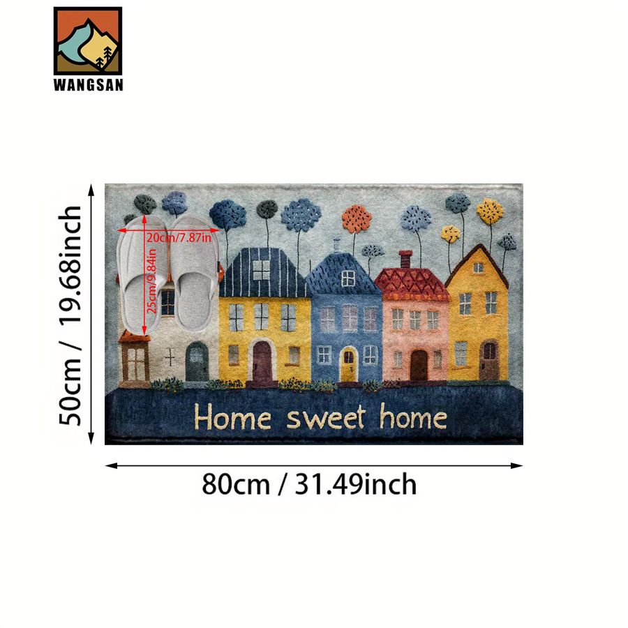 VIKAMA Fußmatte Sweet Home im 2D Cartoon Design, Rot Blau Multicolor, Teppich für Wohnzimmer, Bad oder Schlafzimmer - Bild 3