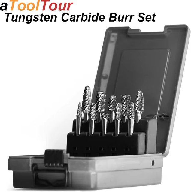 atooltour Wolframkarbid-Fräser-Set in Silber mit 6mm Schaft, Doppelschnitt Rotationsfeilen für Metall und Holz - Bild 1