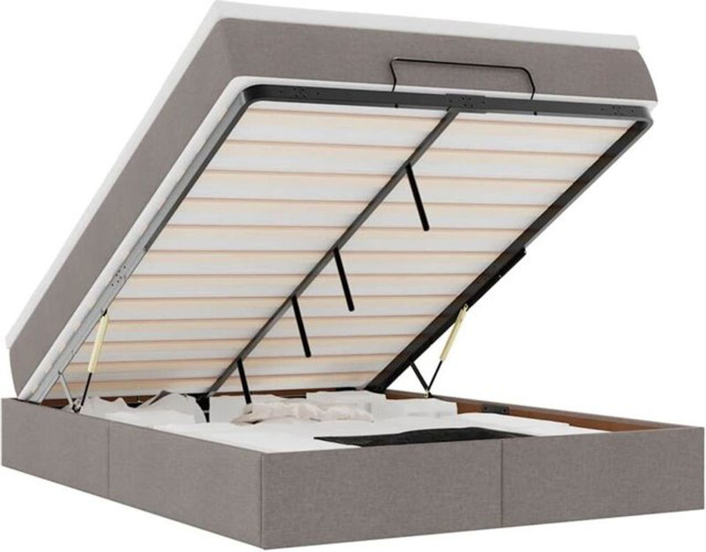 Vidaxl Ottoman Polsterbett mit Matratze in Taupe meliert aus Stoff und Metall B/T/H: 140 x 190 x 23,5 cm - Bild 1