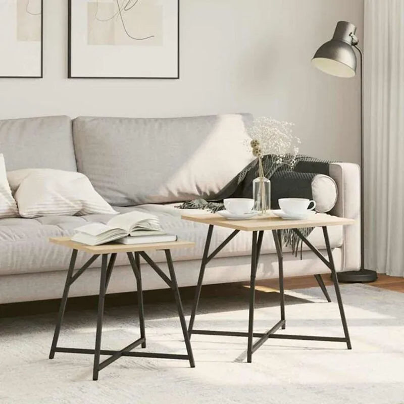 Vidaxl Beistelltisch-Set aus 2 Teilen in Schwarz und Sonoma-Eiche im Industrial-Design - Bild 1