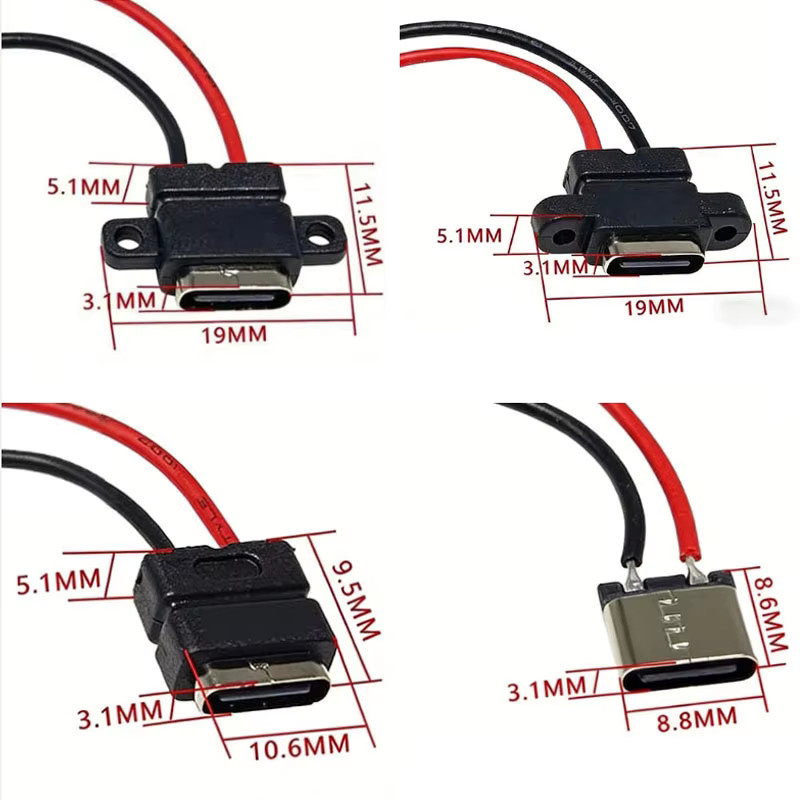 JCD USB-C-Buchse mit Kabel, 2-Pin Wasserdichte USB-C-Stecker mit Schraubenloch und Schnellladeanschluss, Schwarz - Bild 2