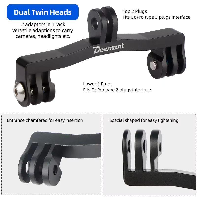 Dual Twin Metall Adapter für GoPro Schnittstelle zur Verlängerung von Fahrrad Computer Halterungen und Scheinwerfern in Schwarz - Bild 3