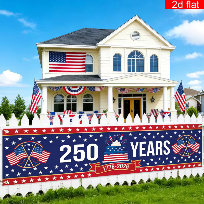 VIKAMA USA Patriotisches Banner zum 250. Jahrestag 1776-2026 für die Outdoor-Garten-Dekoration, Mehrfarbig, B: 180 cm, H: 35 cm - Bild 4