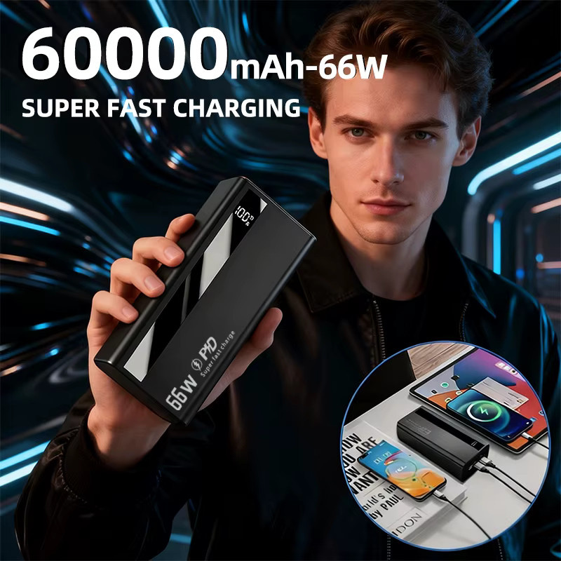 Cohana Externe Powerbank 60000mAh mit 66W Superschnellem Laden, Tragbares Ladegerät für iOS & Android in Weiß - Bild 7