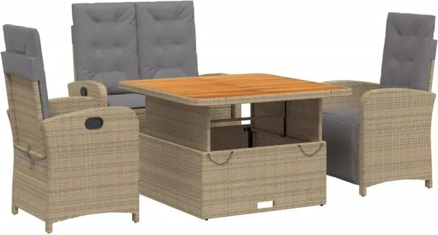 vidaXL 4-teilige Garten-Essgruppe aus Poly Rattan und Akazienholz mit Kissen in Beige - Bild 1
