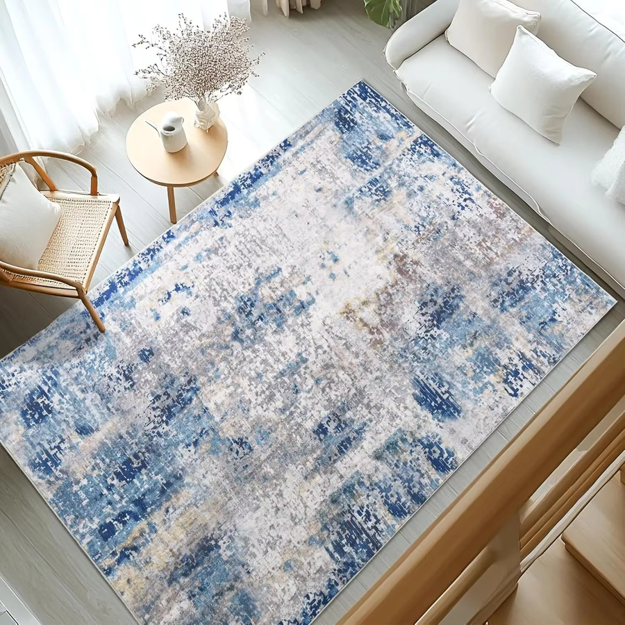 VIKAMA Moderner abstrakter Teppich für Schlafzimmer, blau, waschbar, schmutzabweisend und rutschfest, B/T: 180 x 120 cm - Bild 2