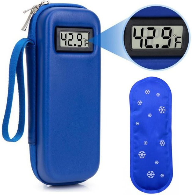 Calia Insulin Kühler Reiseetui mit Temperaturanzeige und TSA-zugelassenem Kühlakku in Blau - Bild 1