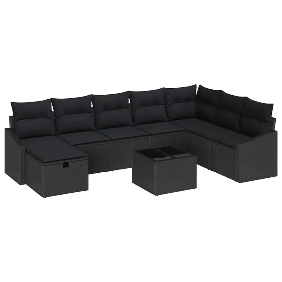 vidaXL Garten-Sofa-Set aus Polyrattan in Schwarz mit 9-teiliger Polsterung für Terrasse und Garten - Bild 2