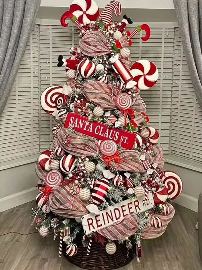 Rotes gestreiftes Weihnachts-Netzband aus Textil für deine DIY-Weihnachtsbaum-Dekoration - Bild 2