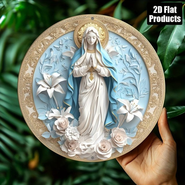 CIFBUY Rundes Aluminium-Metallschild mit Jungfrau Maria als Wanddekoration, Mehrfarbig, Durchmesser: 20,32 cm - Bild 1