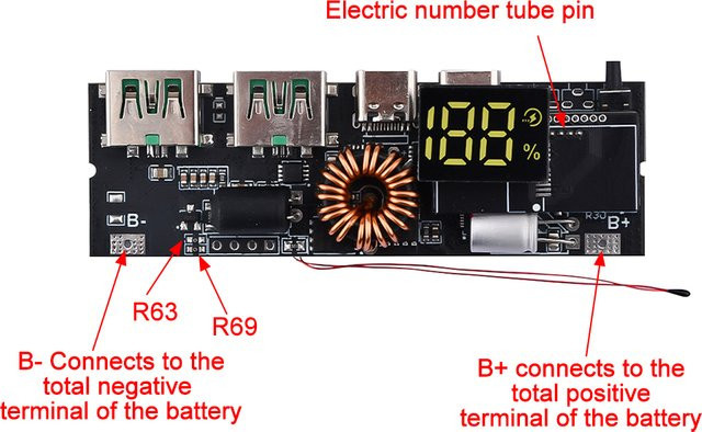 Ziqqucu Powerbank DIY Motherboard Modulplatine mit 2-Wege Superschnellladen in Schwarz - Bild 1