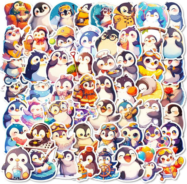 56 Stück niedliche Pinguin-Aufkleber in Multicolour für Handyhülle, Thermoskanne und Koffer - Bild 1
